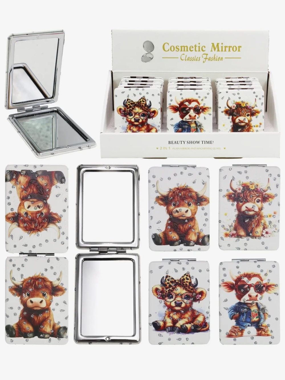 Highland Cow Compact Mirrors - Sparkle Accent 12pc
